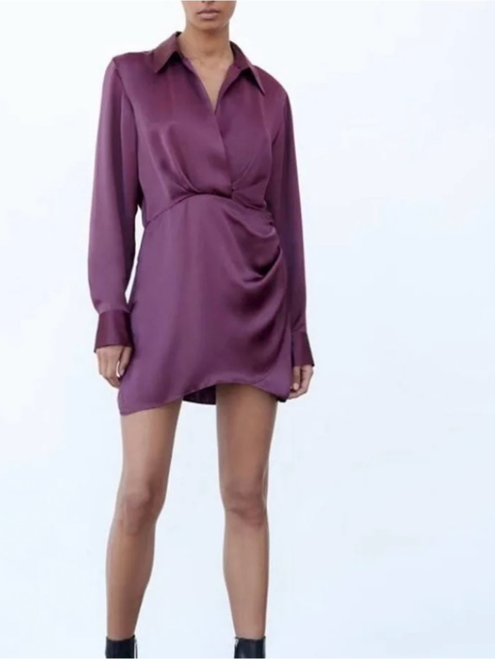 Zara Plum Satin Wrap-Style Dress